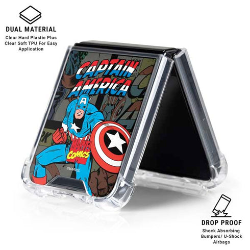 Marvel Classic Comics Captain America Vintage Galaxy Z Flip6 Clear Case